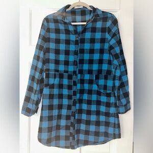 HOTOUCH Womens Flannel Plaid Shirts Roll Up Long Sleeve Mid-Long with Pockets